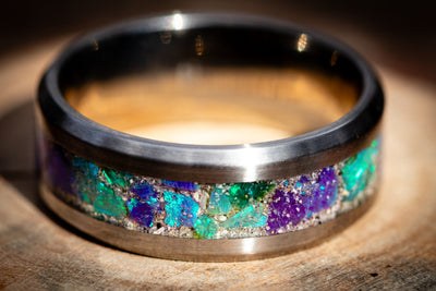 titanium cremation ring lavender and Jade green